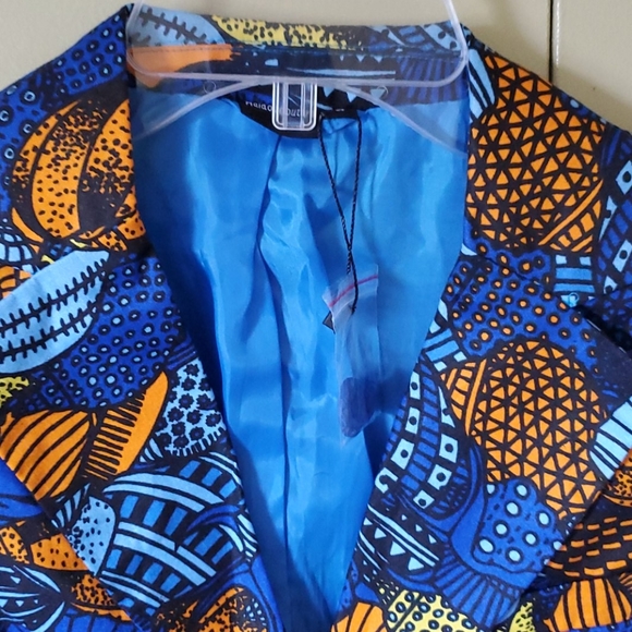 NWT Geometric African Print Blazer - Royal Blue - Picture 7 of 8